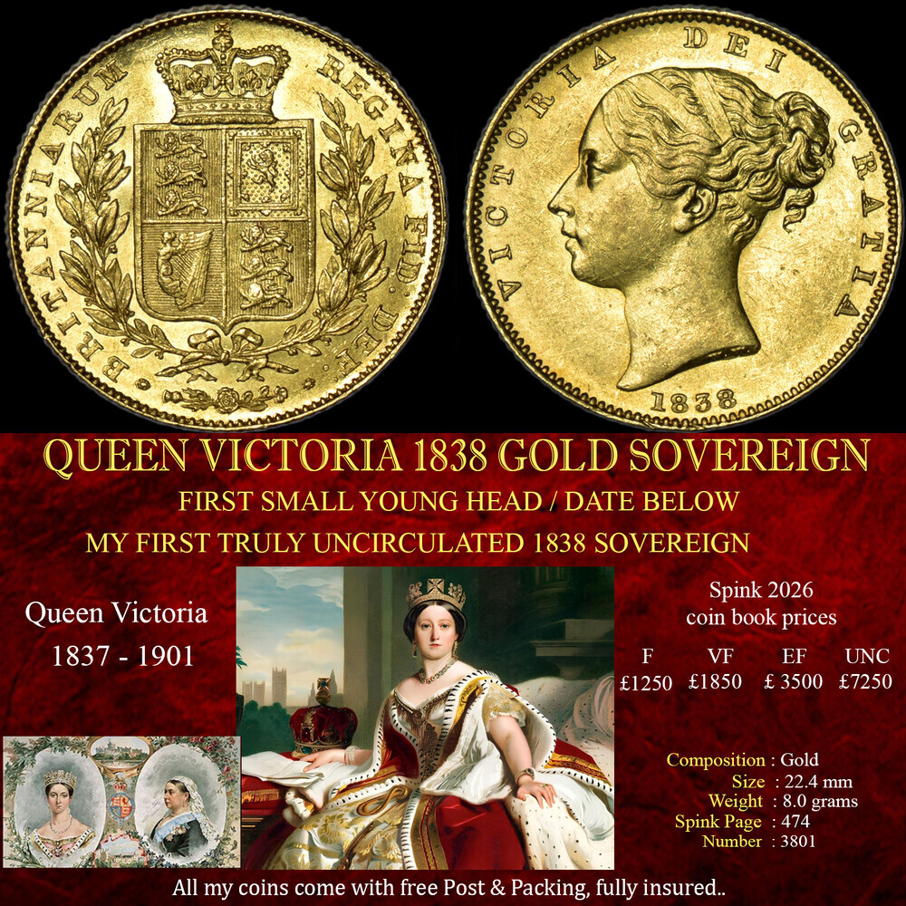 QUEEN VICTORIA 1838 GOLD SOVEREIGN UNC