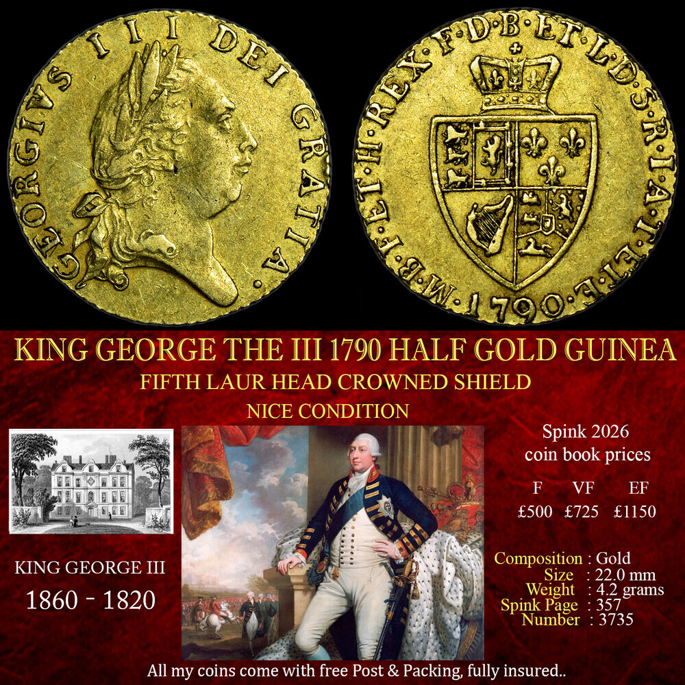 KING GEORGE THE III 1790 HALF GOLD GUINEA
