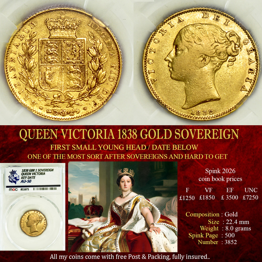 VERY RARE QUEEN VICTORIA 1838 GOLD SOVEREIGN