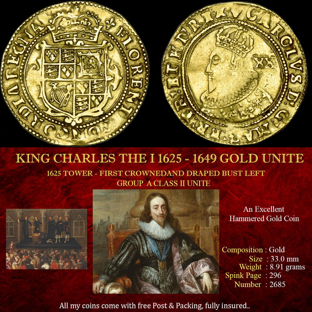 KING CHARLES THE I 1625 - 1642 GOLD UNITE