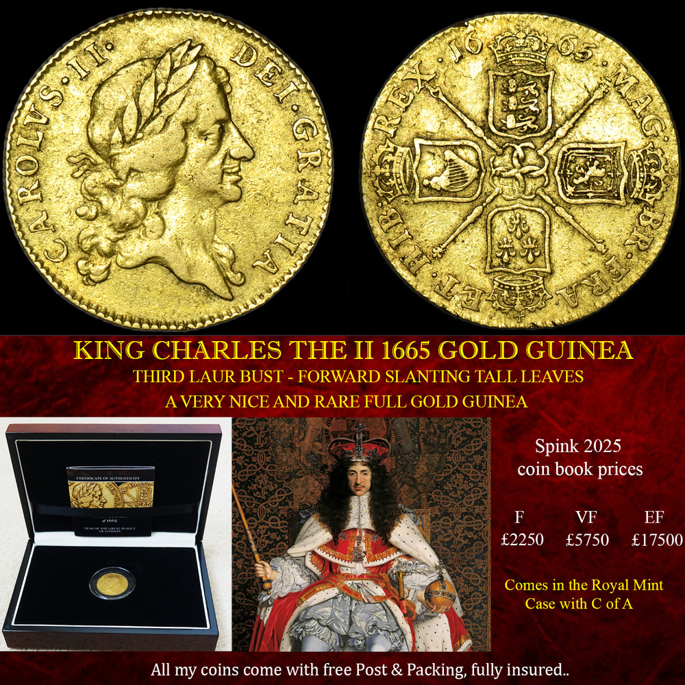 RARE KING CHARLES THE II 1665 GOLD GUINEA