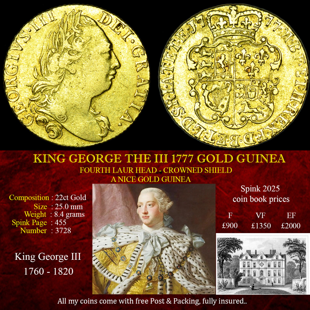 NICE KING GEORGE THE III 1777 GOLD GUINEA
