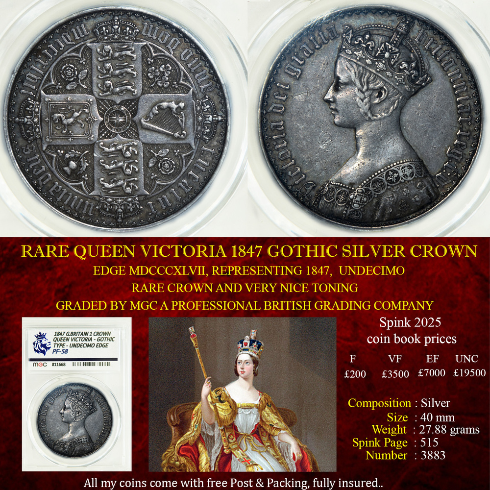 QUEEN VICTORIA 1847 GOTHIC SILVER CROWN PROOF 58