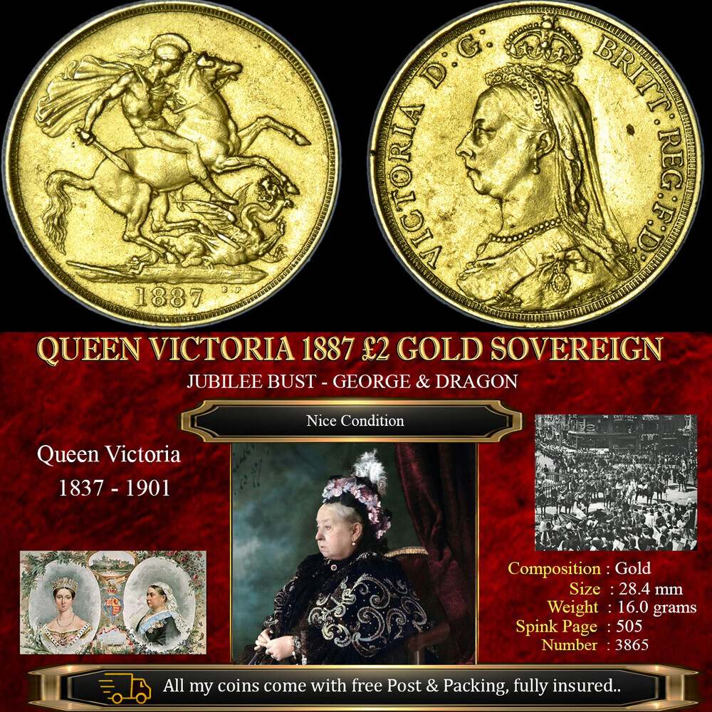 QUEEN VICTORIA 1887 £2 GOLD SOVEREIGN