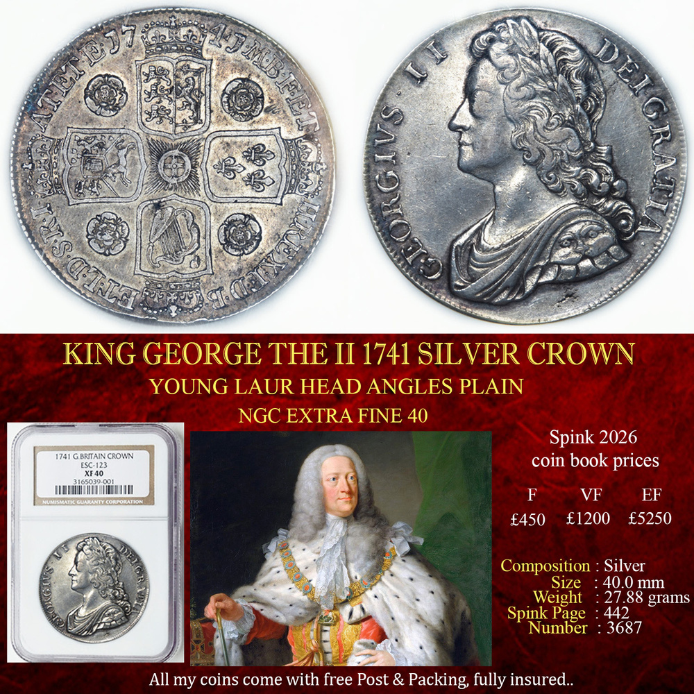 KING GEORGE THE II 1741 SILVER CROWN XF40
