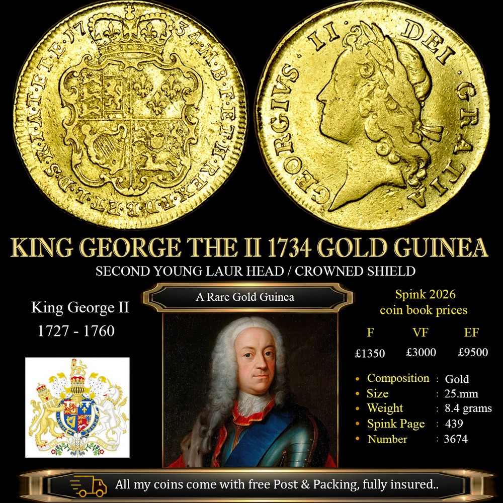 KING GEORGE THE II 1734 GOLD GUINEA