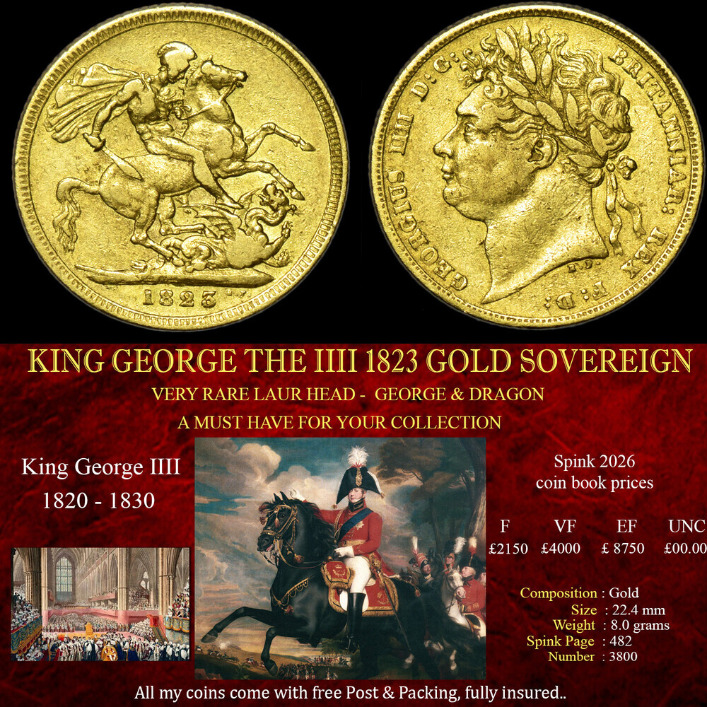 VERY RARE KING GEORGE THE IIII 1823 GOLD SOVEREIGN