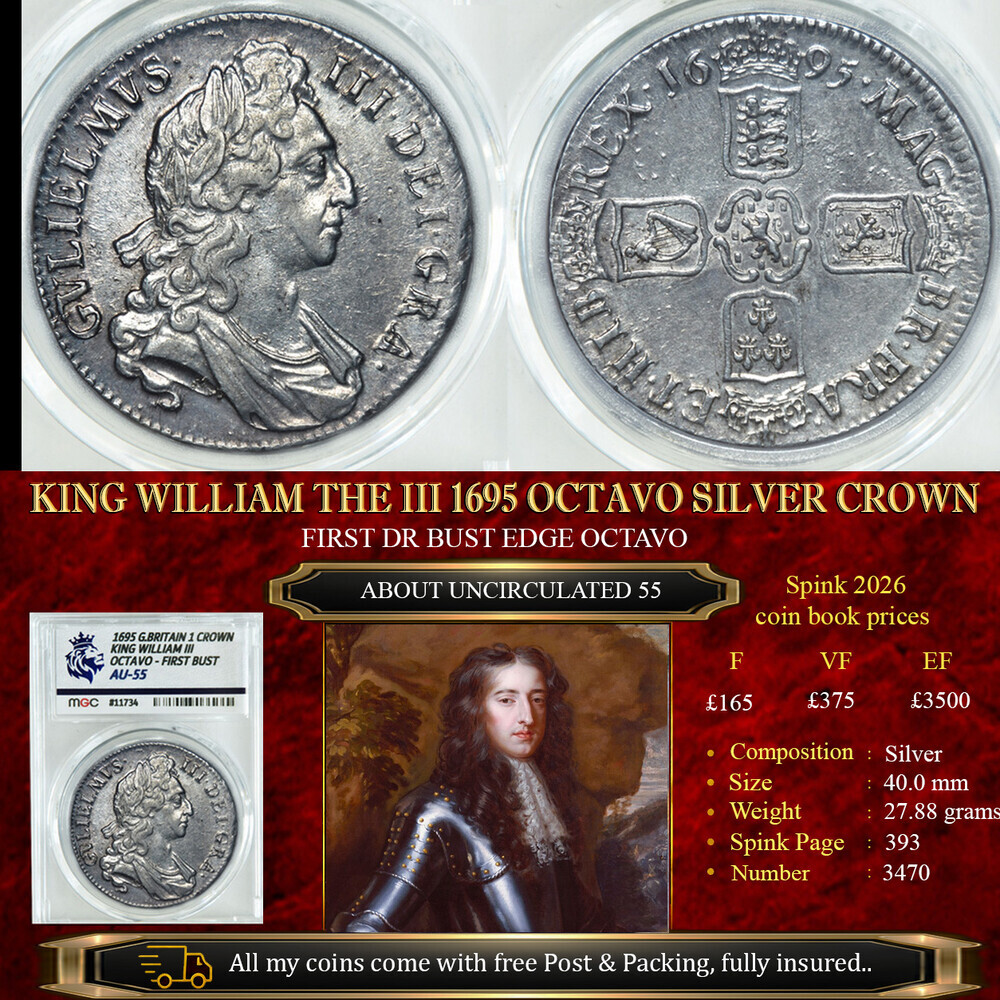 KING CHARLES THE II 1695 SILVER CROWN AU55