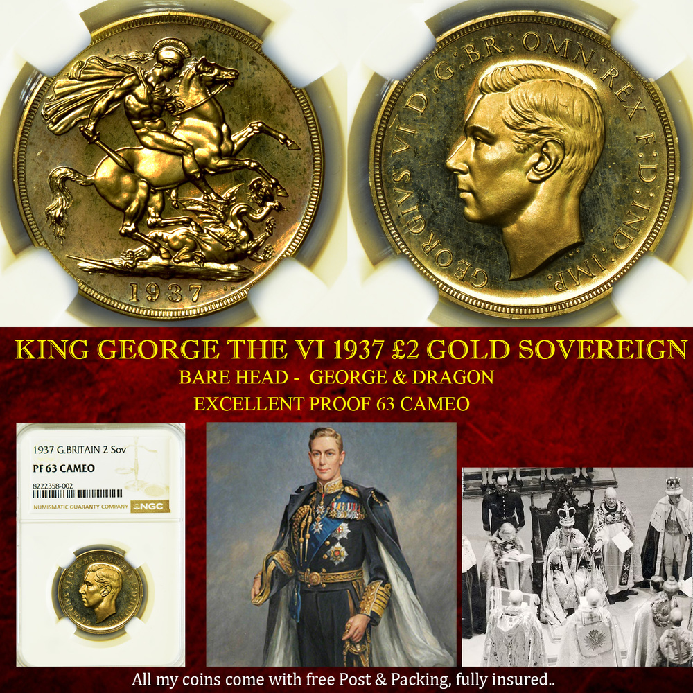 KING GEORGE THE VI 1937 2 GOLD SOVEREIGN 63 CAMEO