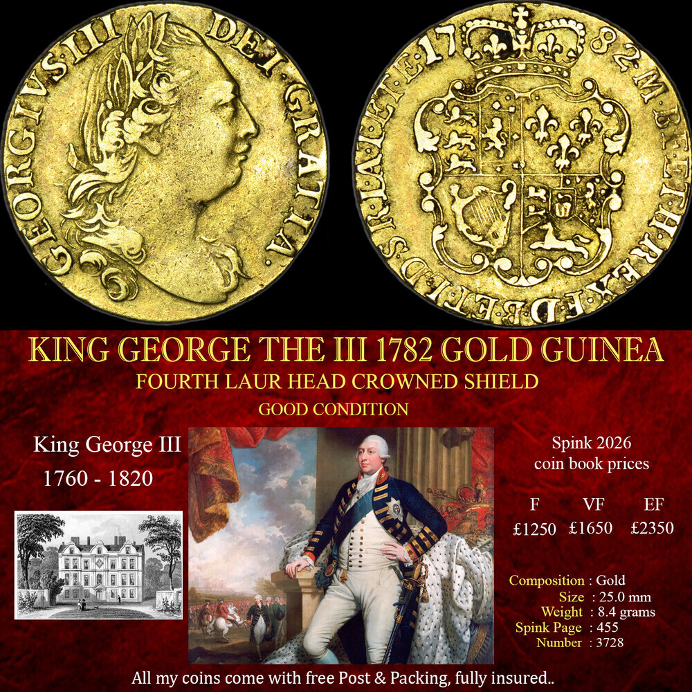 NICE KING GEORGE THE II 1782 GOLD GUINEA