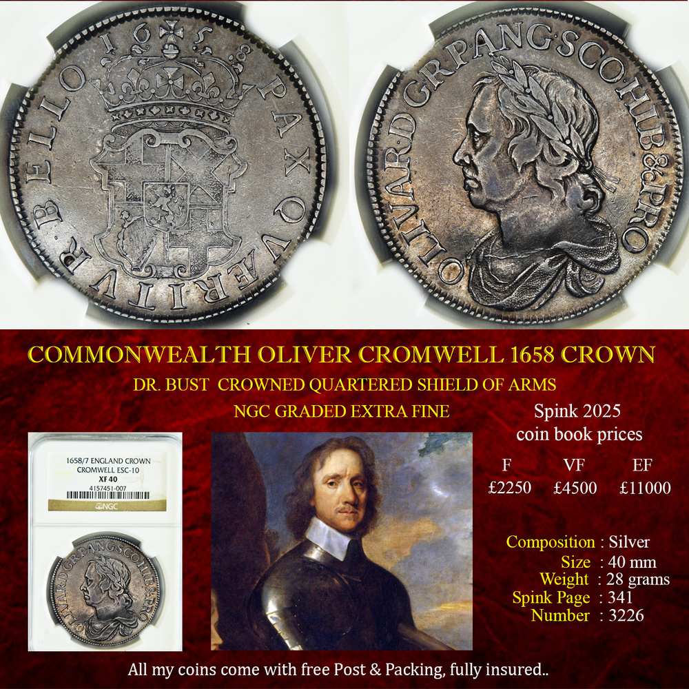 COMMONWEALTH OLIVER CROMWELL 1658/7 CROWN
