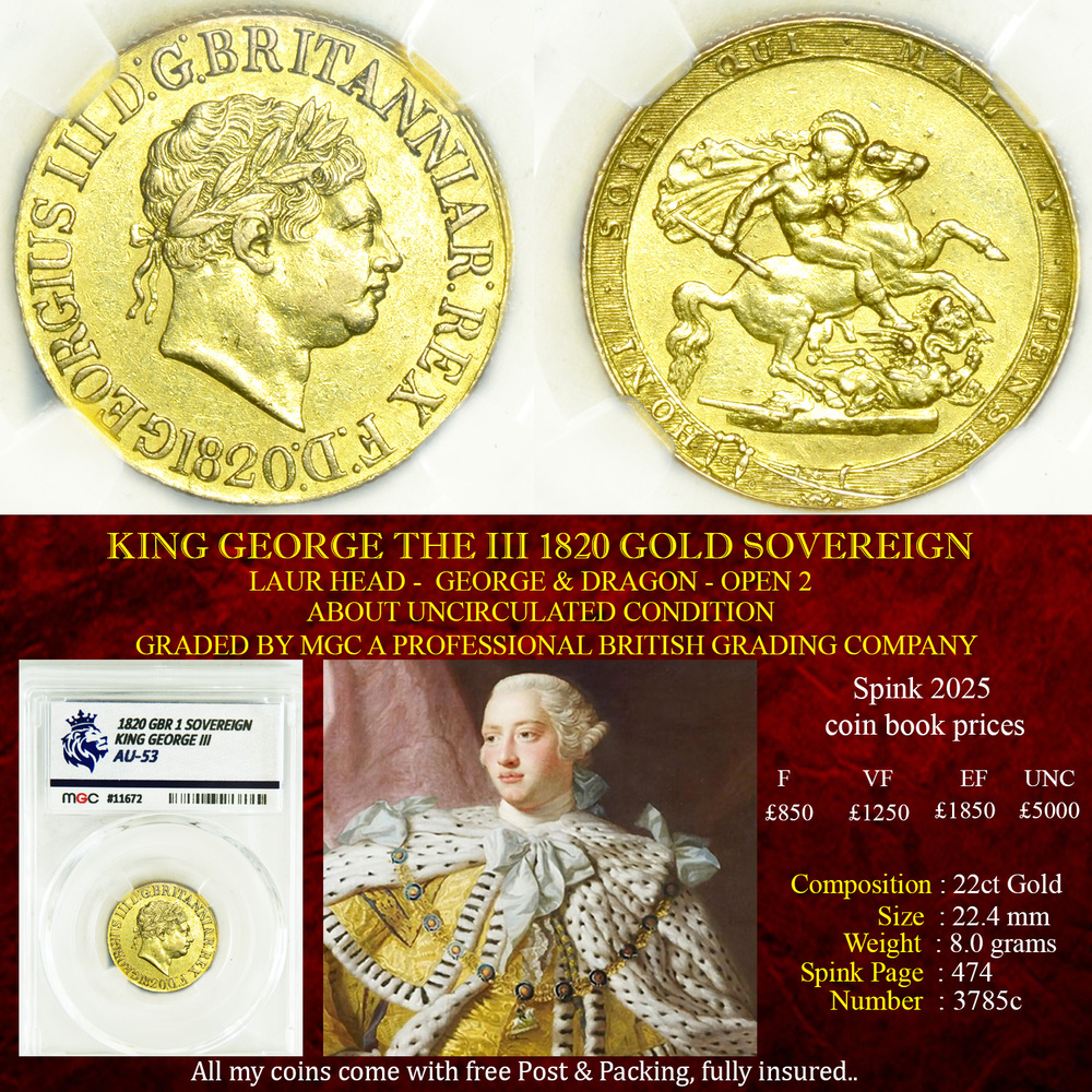 KING GEORGE THE III 1820 GOLD SOVEREIGN AU53