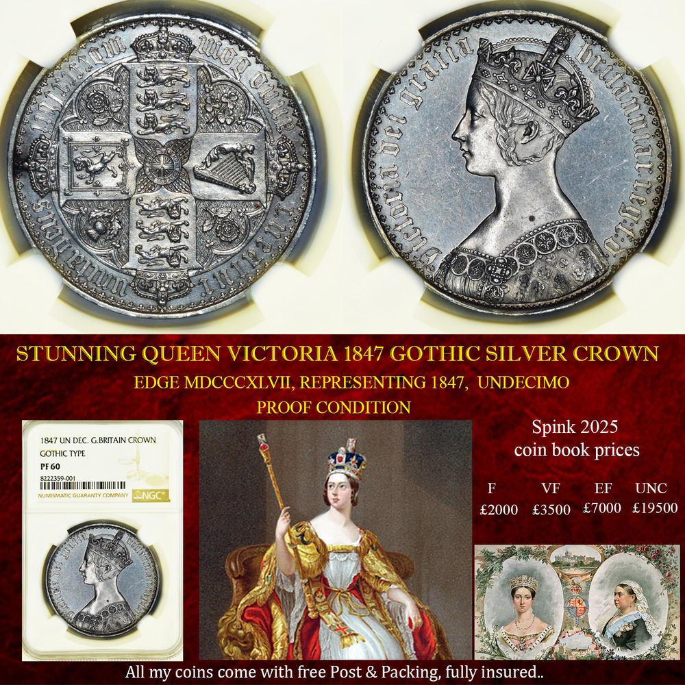 STUNNING QUEEN VICTORIA 1847 GOTHIC SILVER CROWN