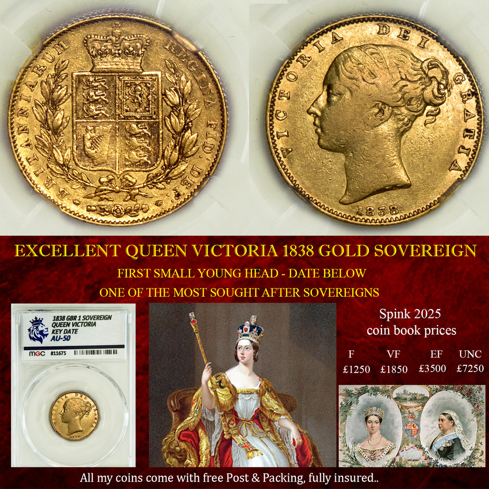 VERY RARE QUEEN VICTORIA 1838 GOLD SOVEREIGN