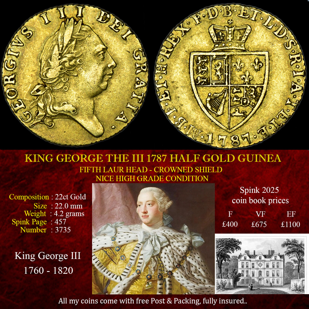 KING GEORGE THE Ill 1787 HALF GOLD GUINEA