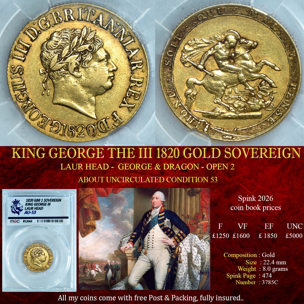 GOOD KING GEORGE THE IIII 1820 GOLD SOVEREIGN AU53