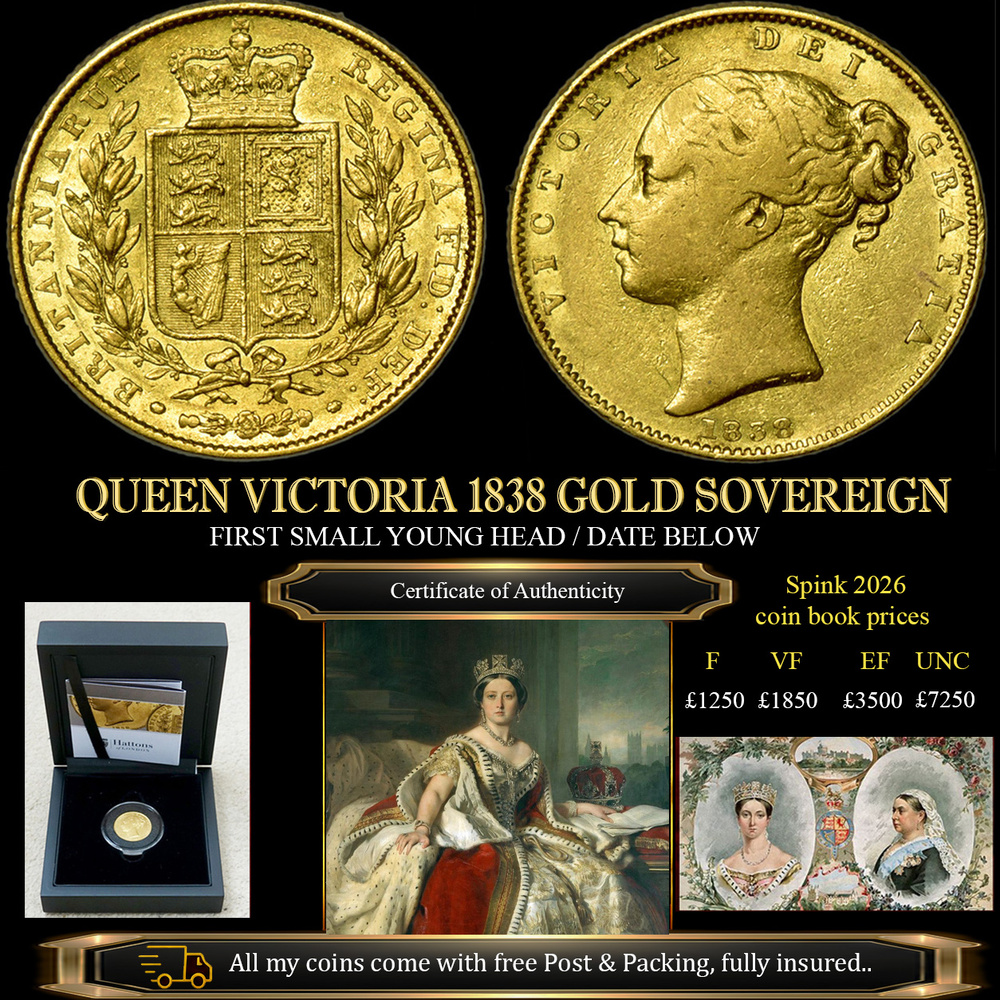 QUEEN VICTORIA 1838 GOLD SOVEREIGN HATTONS