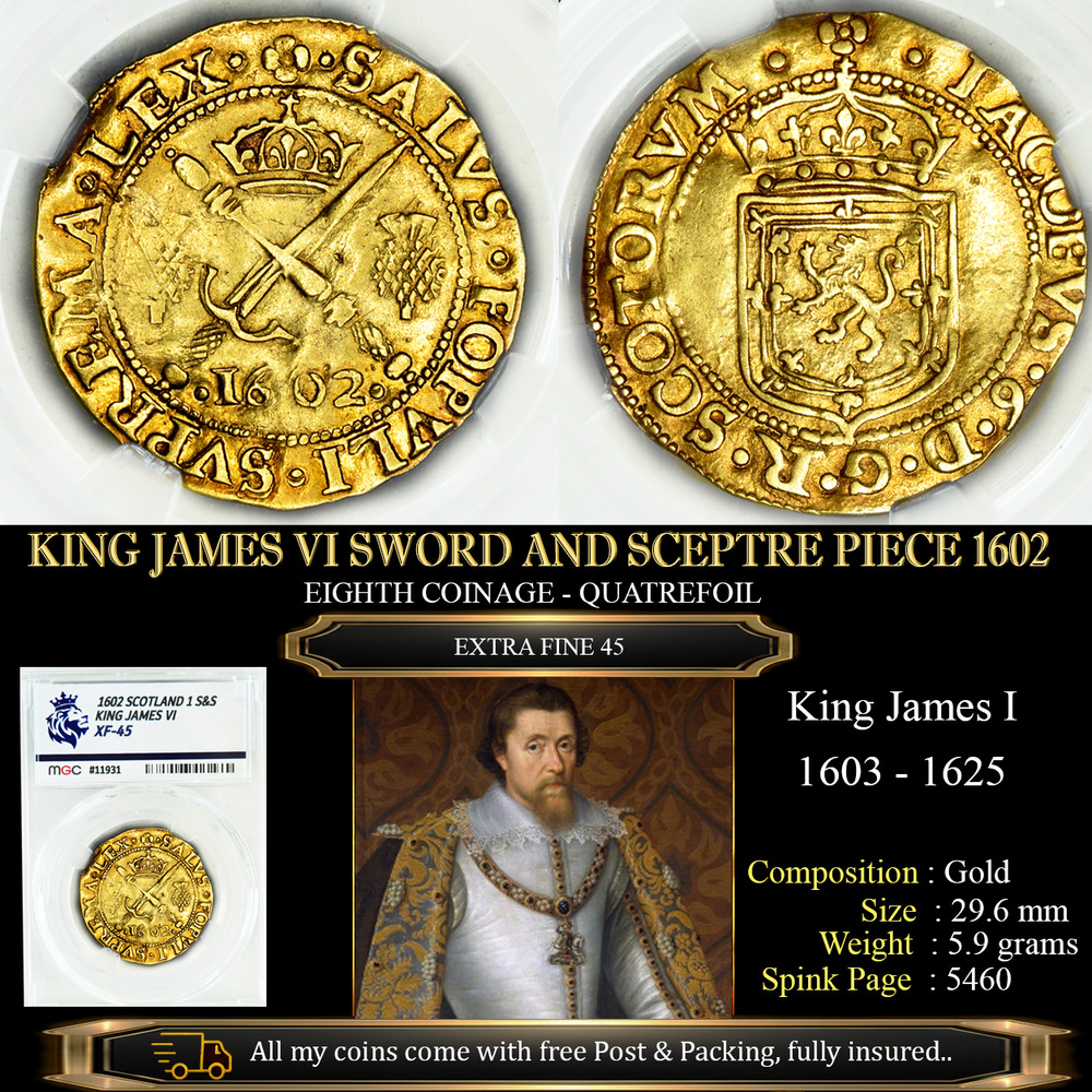 KING JAMES VI SWORD & SCEPTRE 1602, XF45 £3350.00