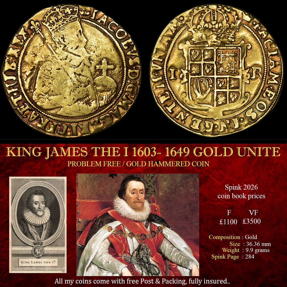 KING JAMES THE I 1603- 1649 GOLD UNITE
