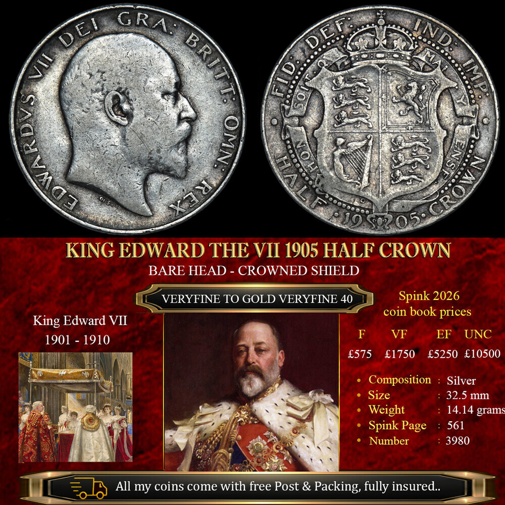 KING EDWARD THE VII 1905 HALF CROWN