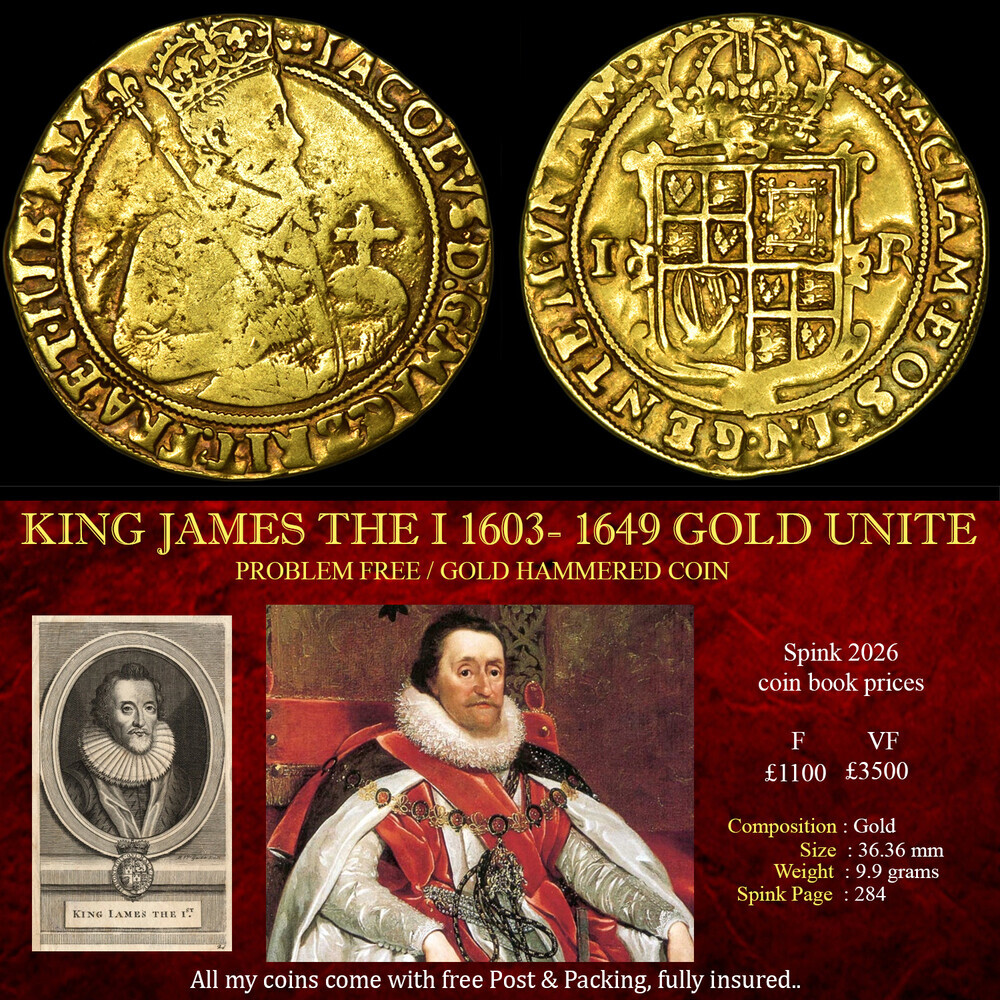 KING JAMES THE I 1603- 1649 GOLD UNITE