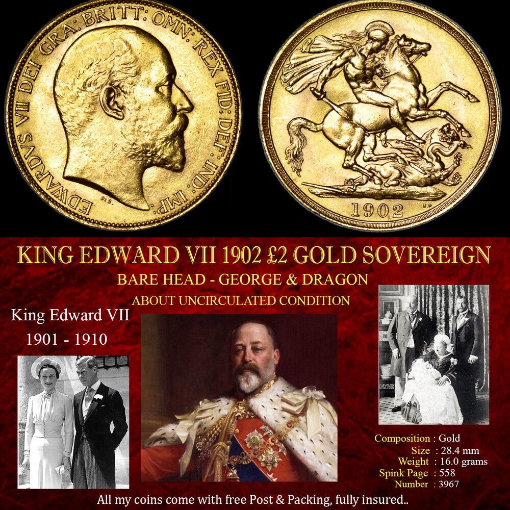 EXCELLENT KING EDWARD VII 1902 £2 GOLD SOVEREIGN