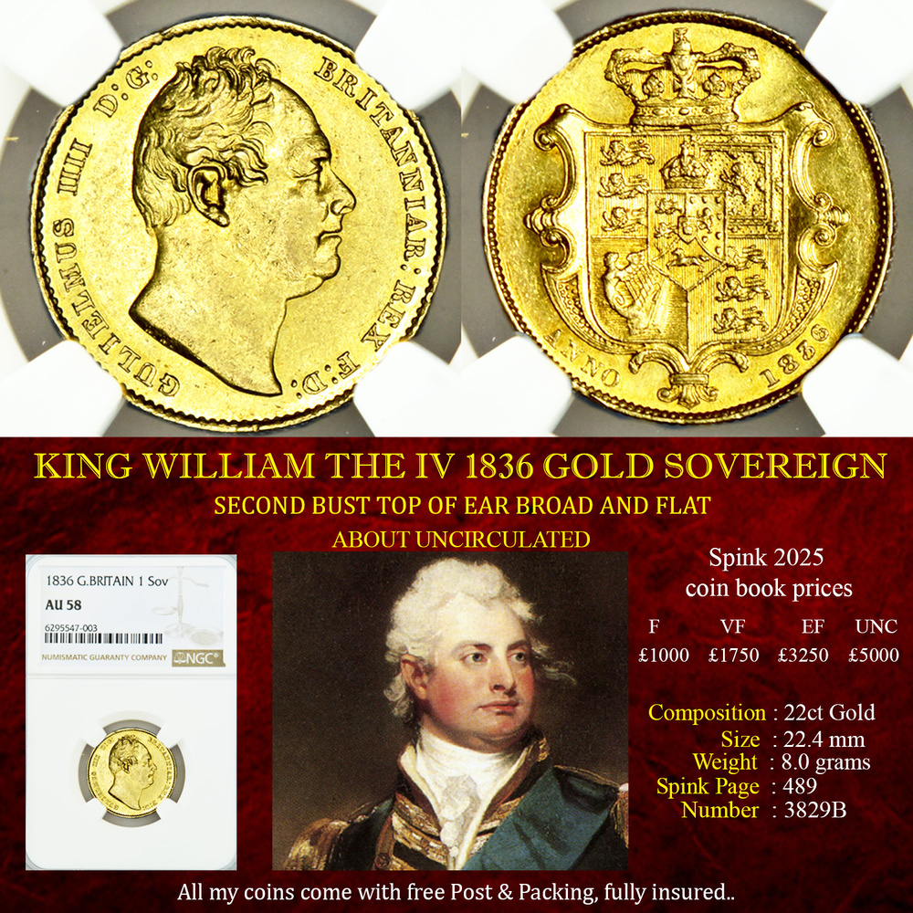 EXCELLENT KING WILLIAM THE IV 1836 GOLD SOVEREIGN