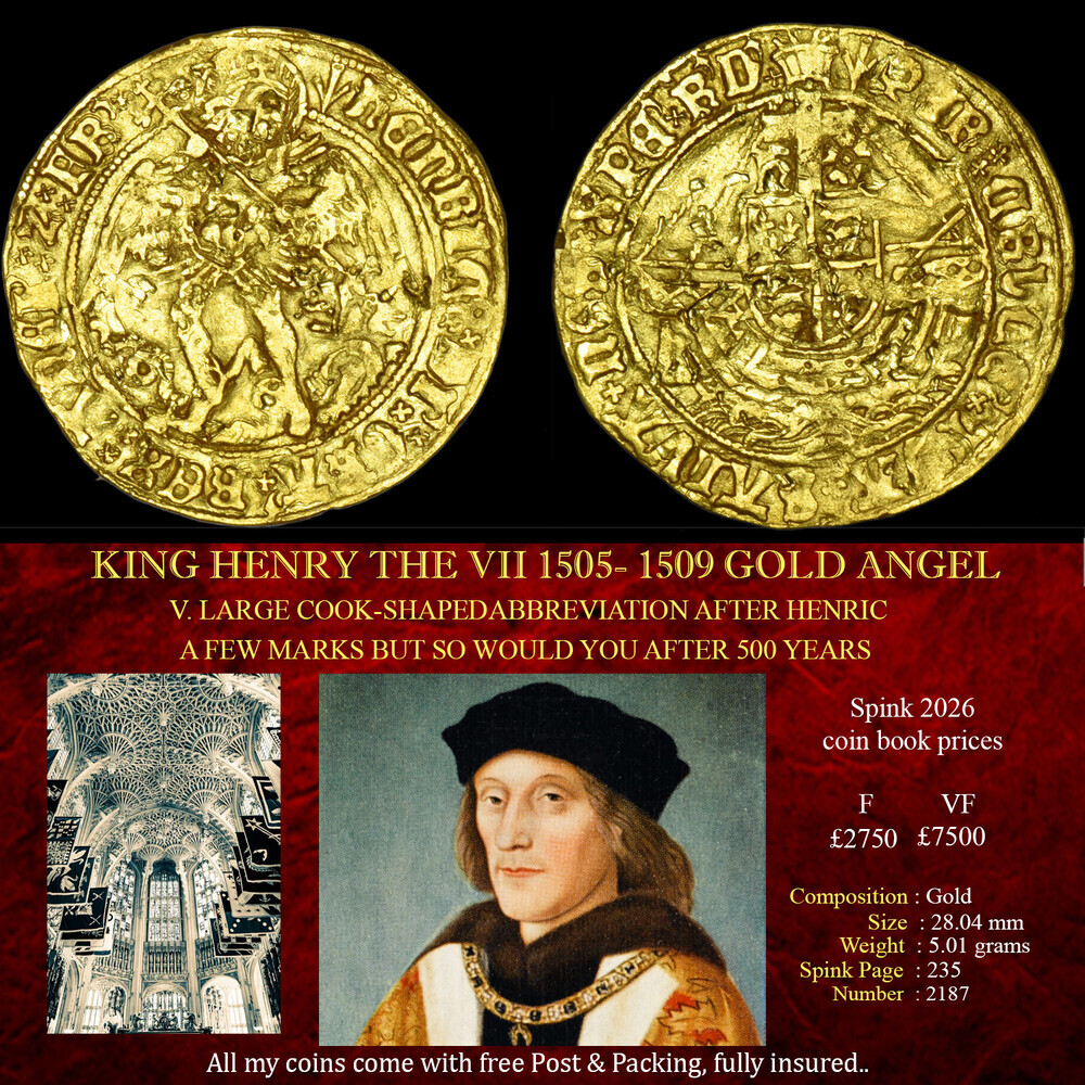 RARE KING HENRY THE VII 1505- 1509 GOLD ANGEL