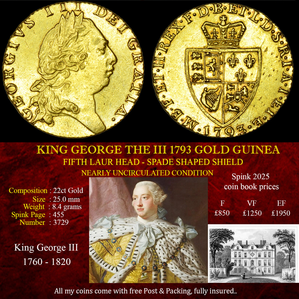 NICE KING GEORGE THE III 1793 GOLD GUINEA
