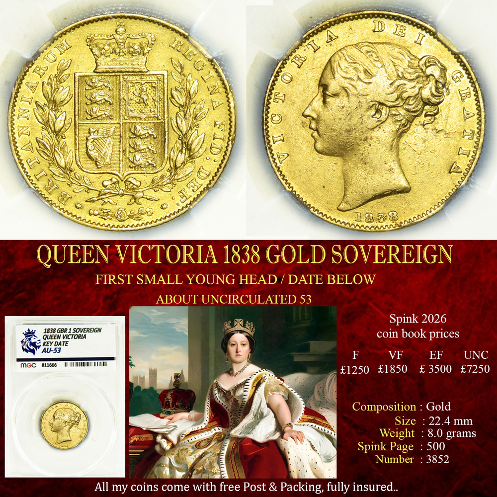 NICE QUEEN VICTORIA 1838 GOLD SOVEREIGN AU53
