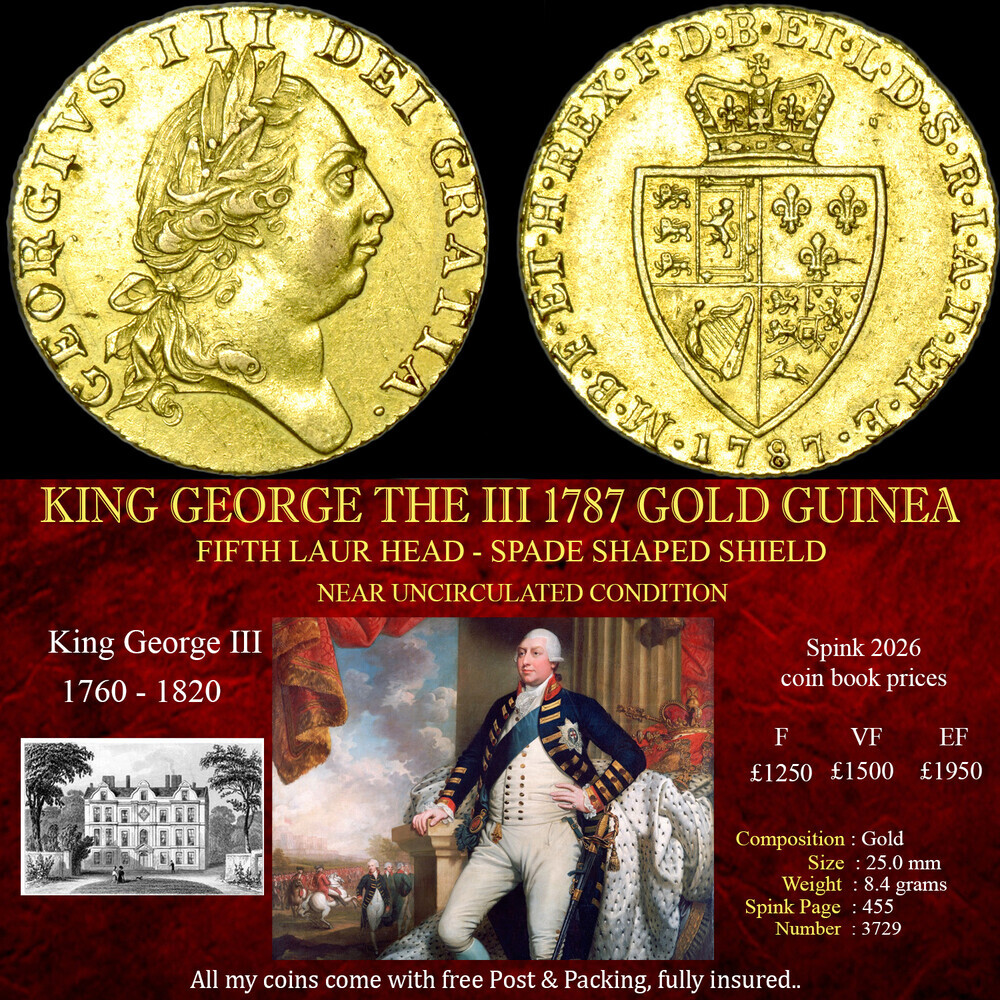 SUPERB KING GEORGE THE II 1787 GOLD GUINEA