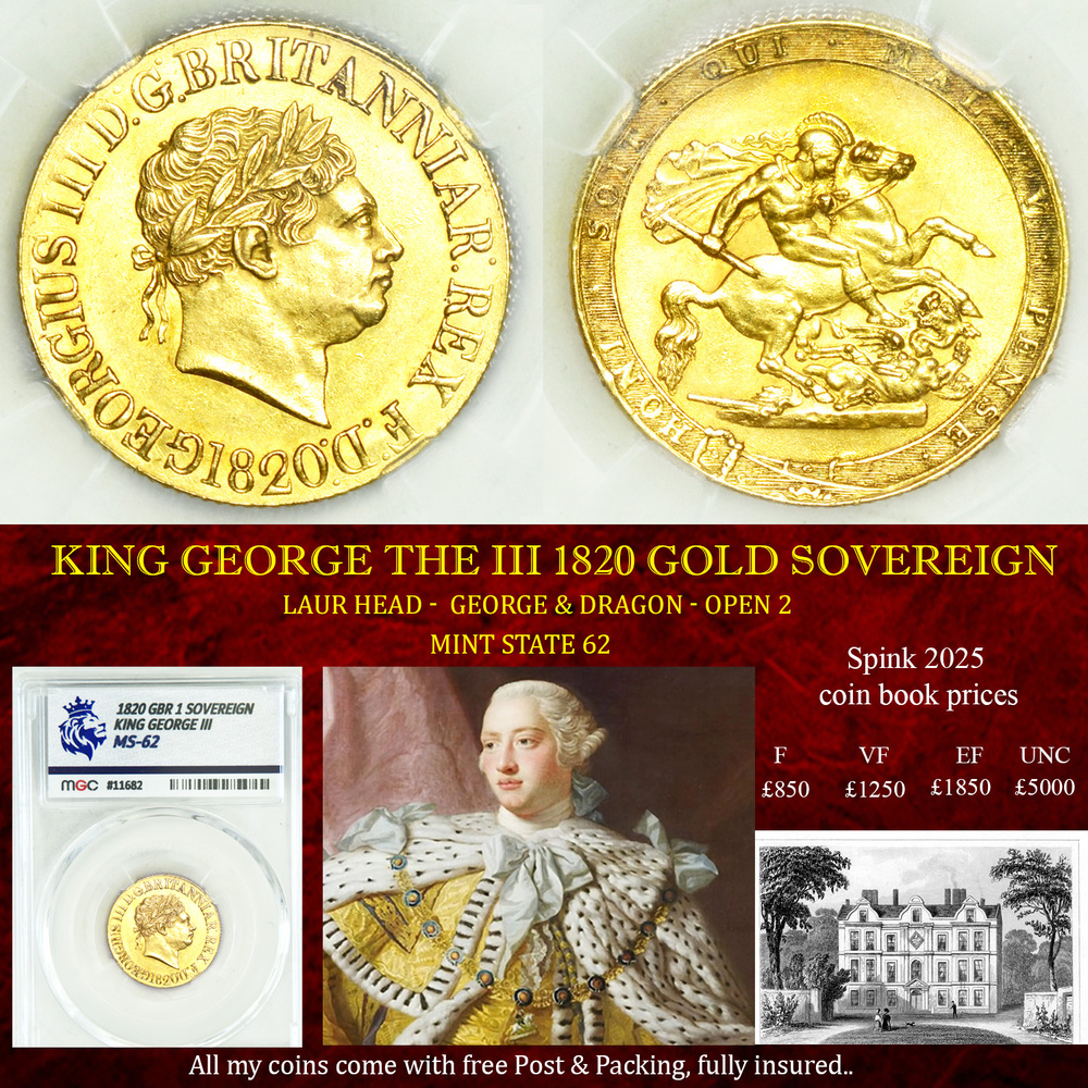 KING GEORGE THE Ill 1820 GOLD GUINEA MS62