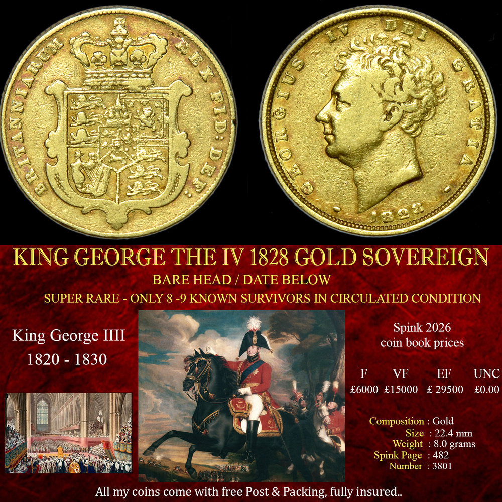 EXTREMELY RARE KING GEORGE THE IV 1828 GOLD SOVEREIGN