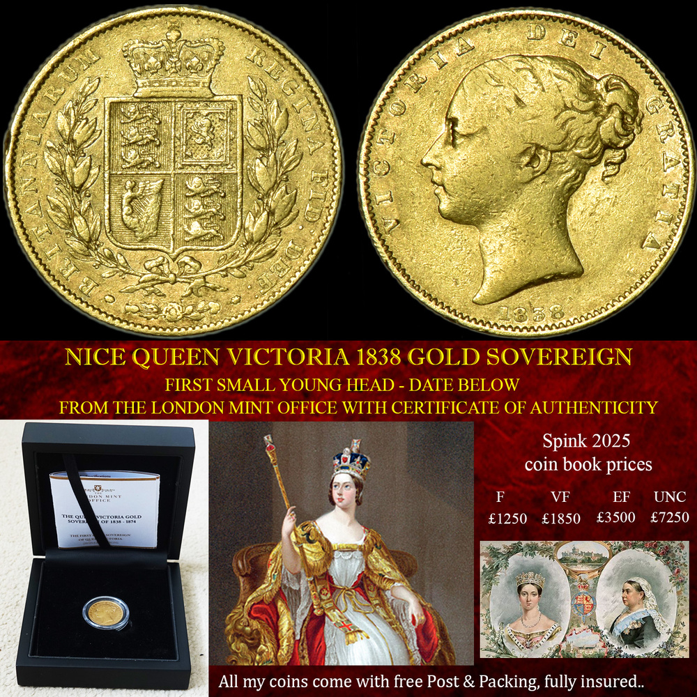 RARE QUEEN VICTORIA 1838 GOLD SOVEREIGN IN CASE