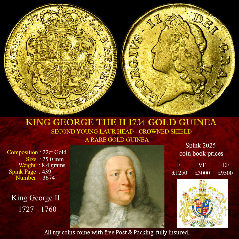 KING GEORGE THE II 1734 GOLD GUINEA