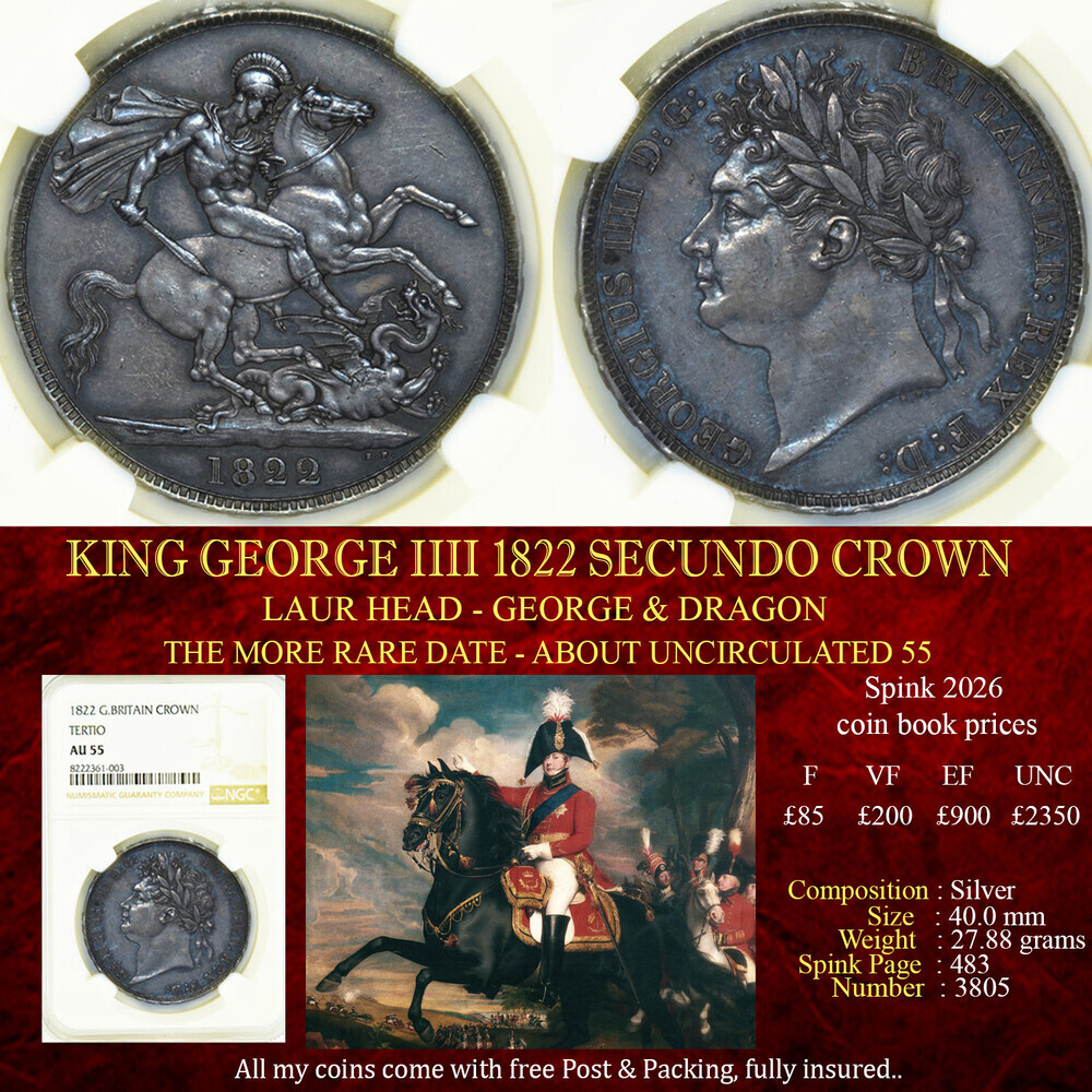 KING GEORGE IIII 1822 SECUNDO CROWN AU55