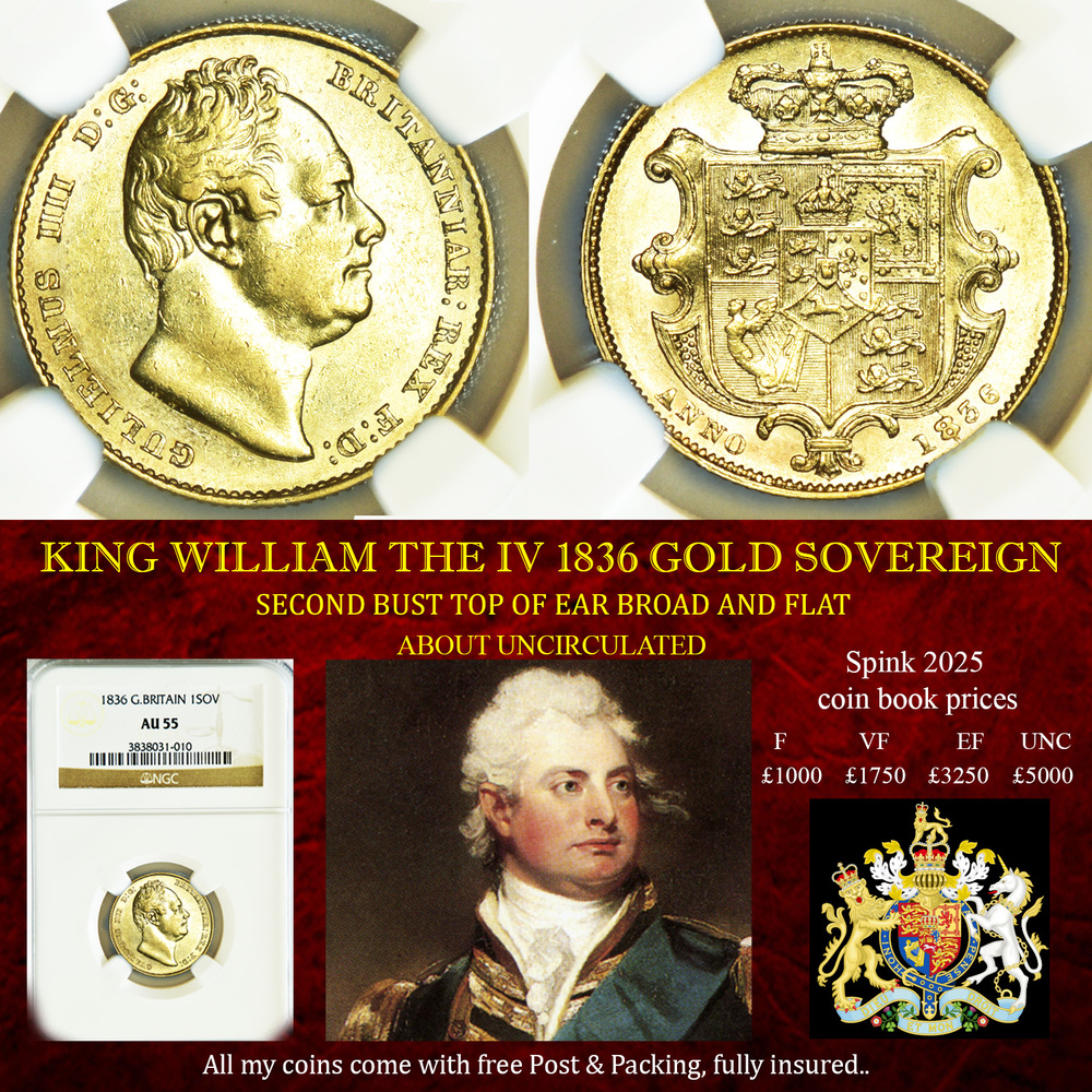 KING WILLIAM THE IV 1836 GOLD SOVEREIGN AU55
