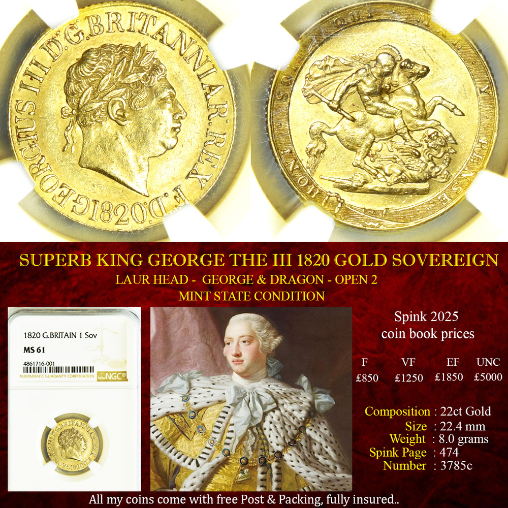 SUPERB KING GEORGE THE III 1820 GOLD SOVEREIGN