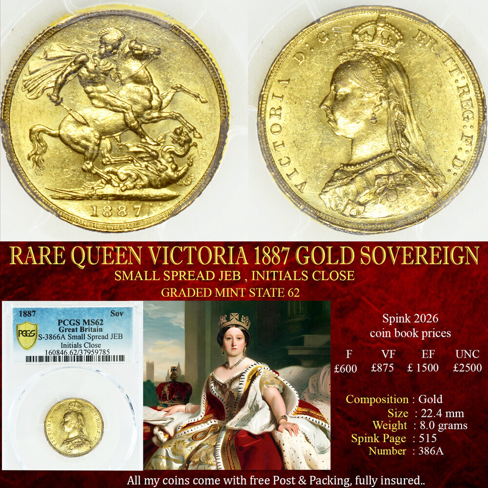 RARE QUEEN VICTORIA 1887 GOLD SOVEREIGN MS62
