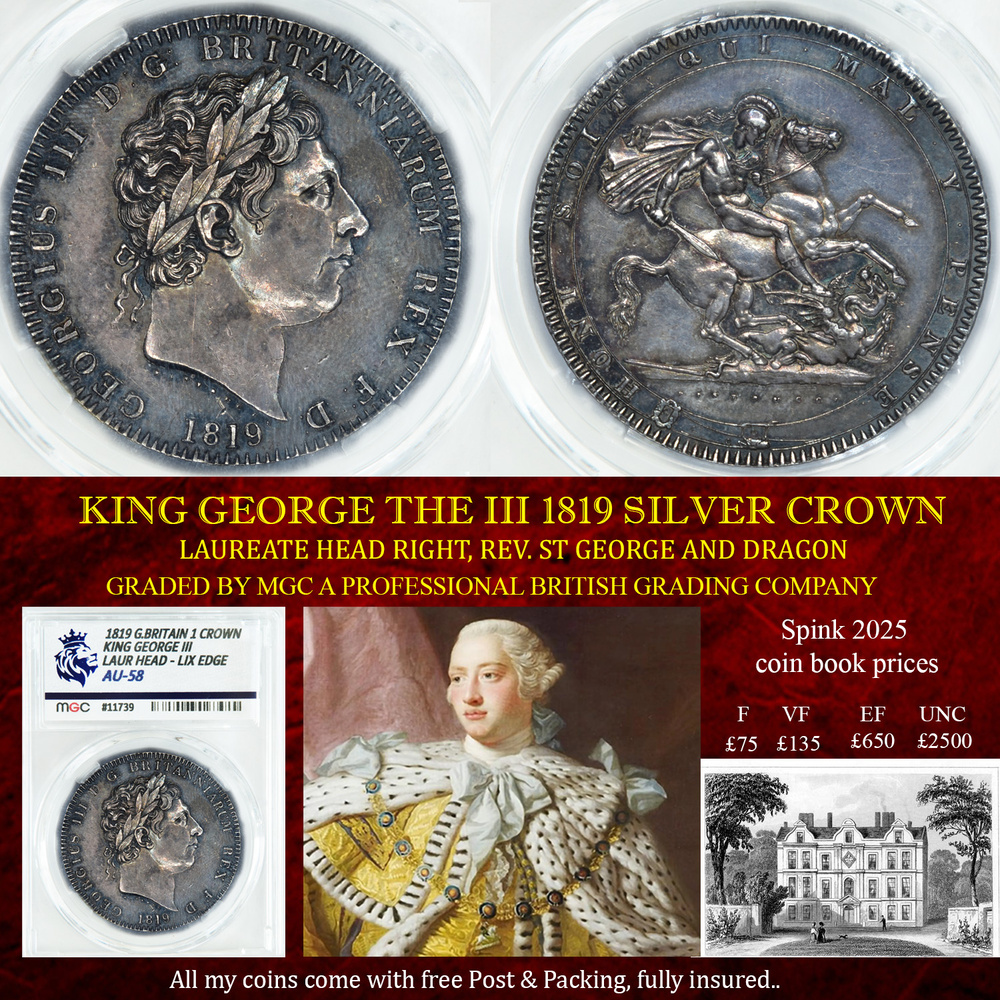 SUPERB KING GEORGE THE III 1819 CROWN AU58