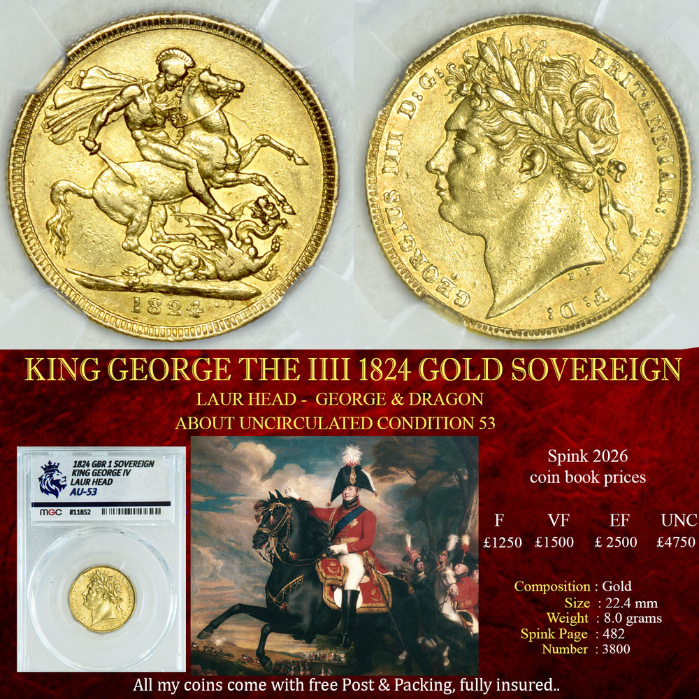 KING GEORGE THE III 1824 GOLD SOVEREIGN AU53