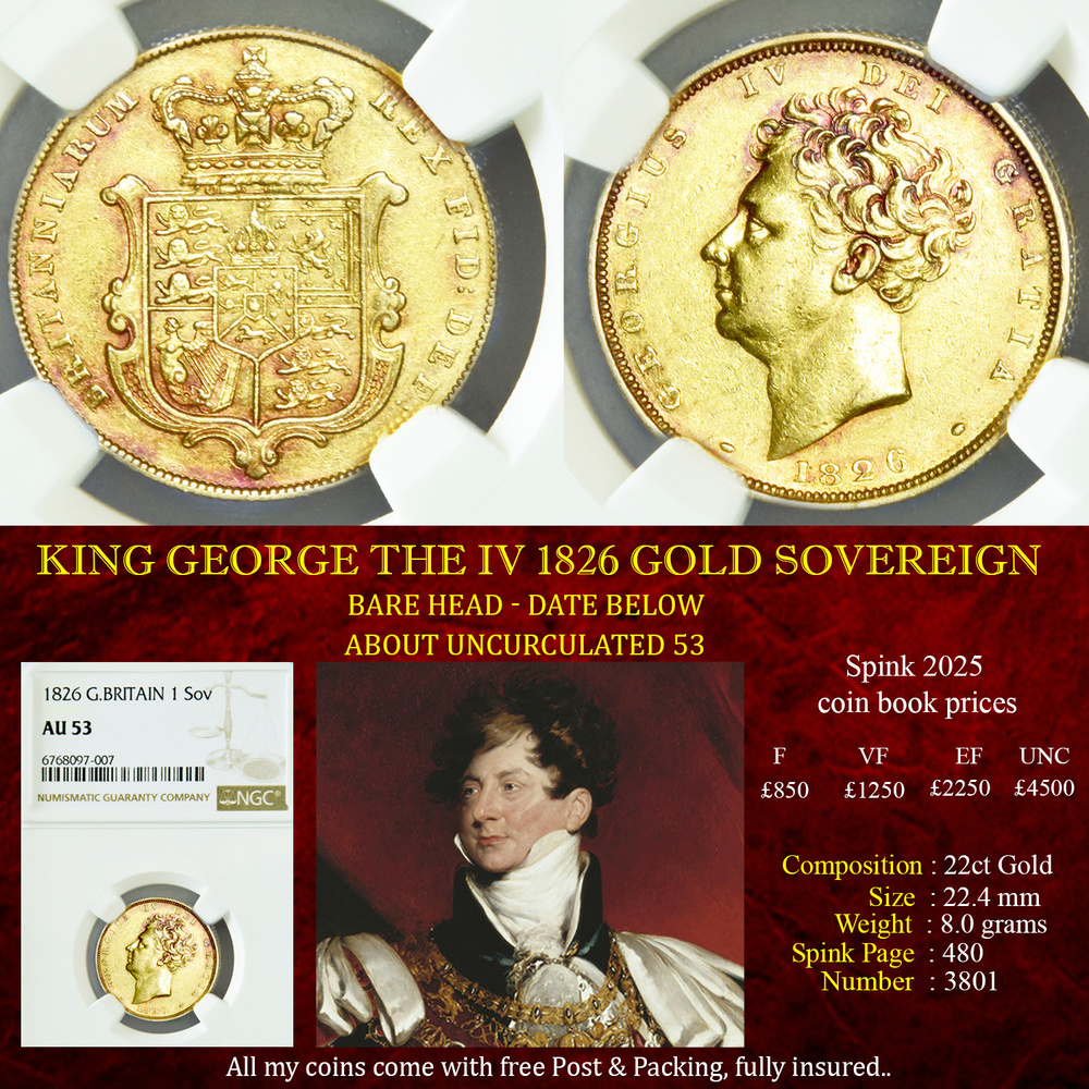 BETTER KING GEORGE THE IV 1826 GOLD SOVEREIGN