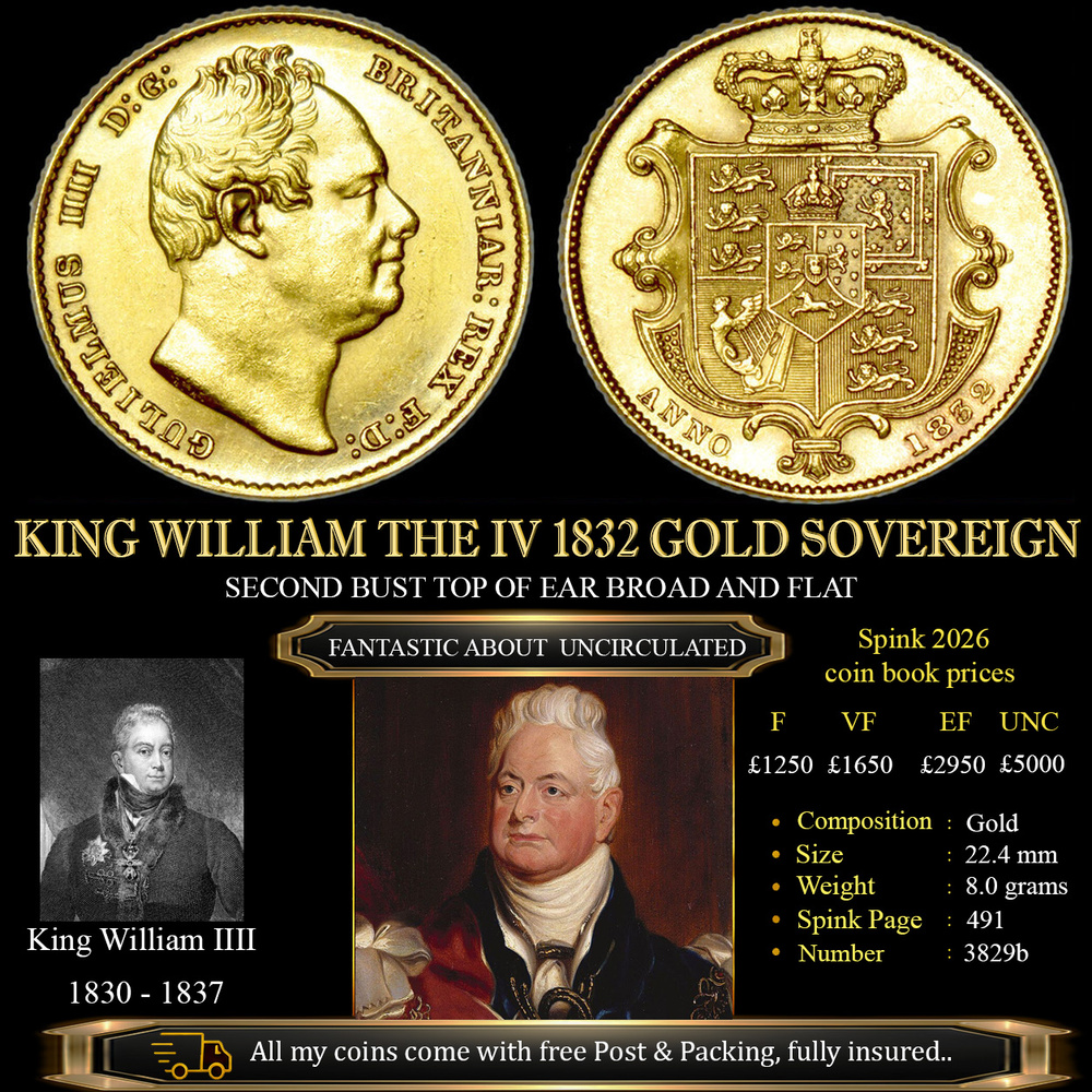 FANTASTIC KING WILLIAM THE IV 1832 GOLD SOVEREIGN