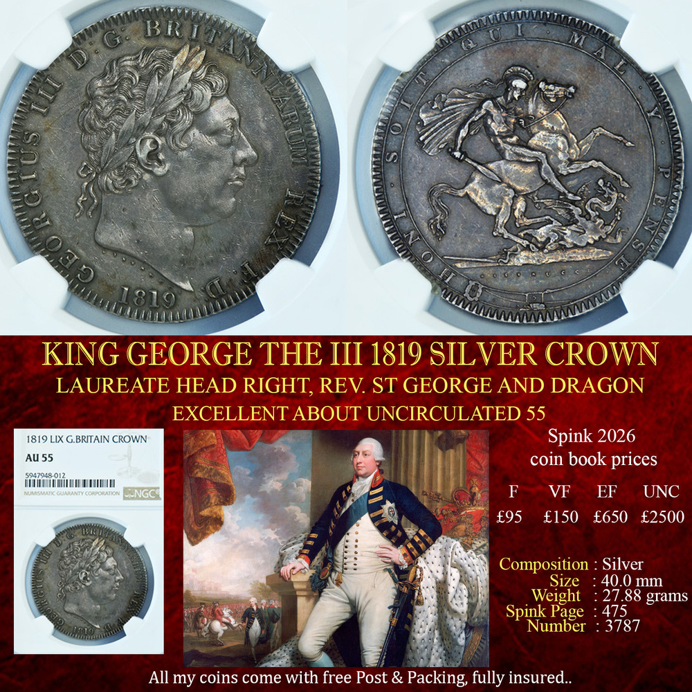 KING GEORGE THE III 1819 CROWN AU58