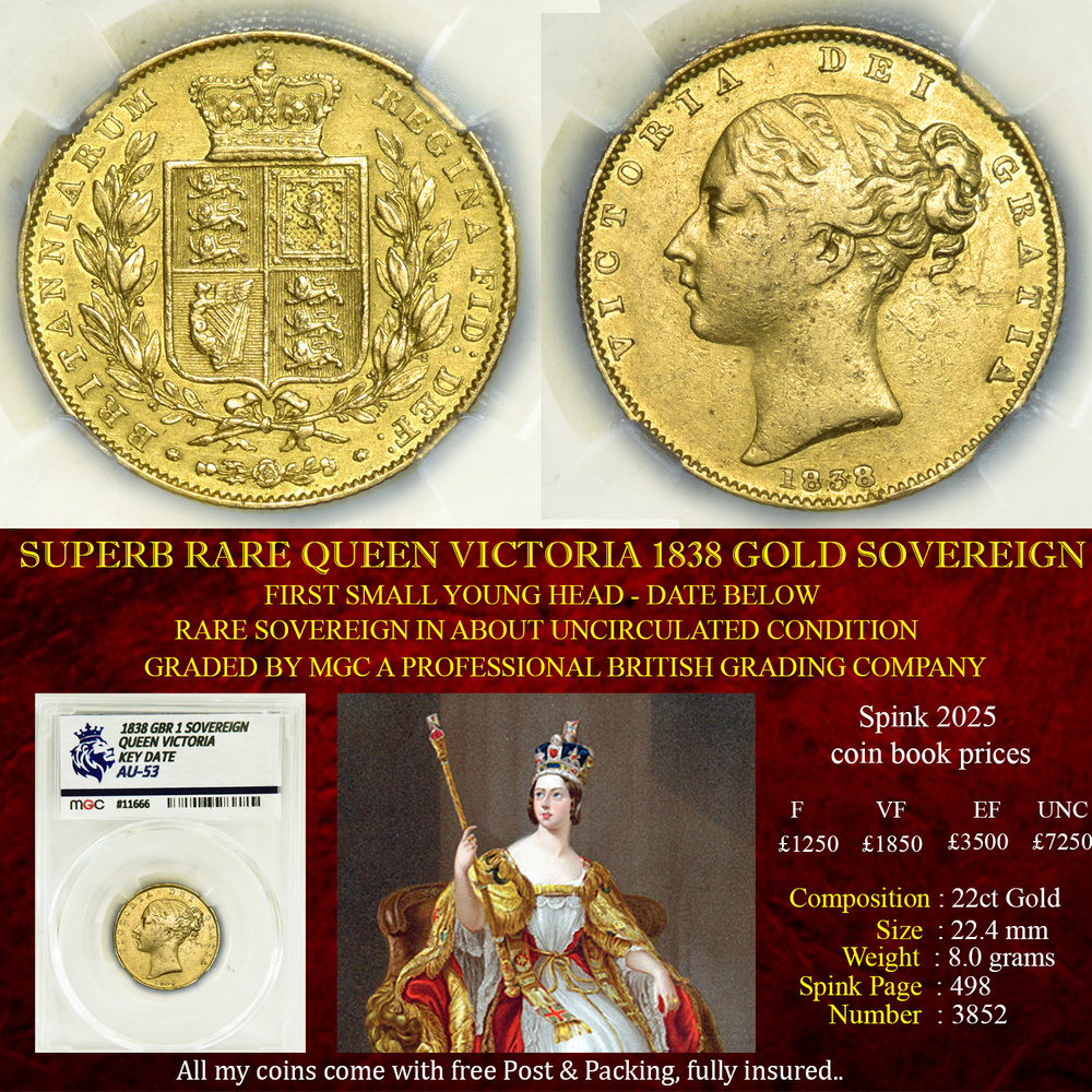 QUEEN VICTORIA 1838 GOLD SOVEREIGN AU53