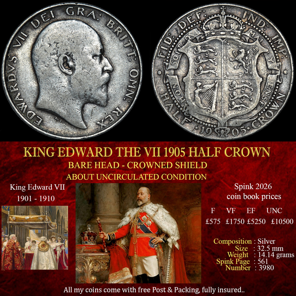 KING EDWARD THE VII 1905 HALF CROWN