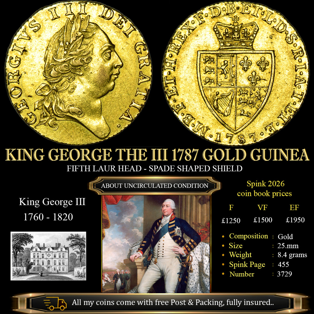SUPERB KING GEORGE THE II 1787 GOLD GUINEA