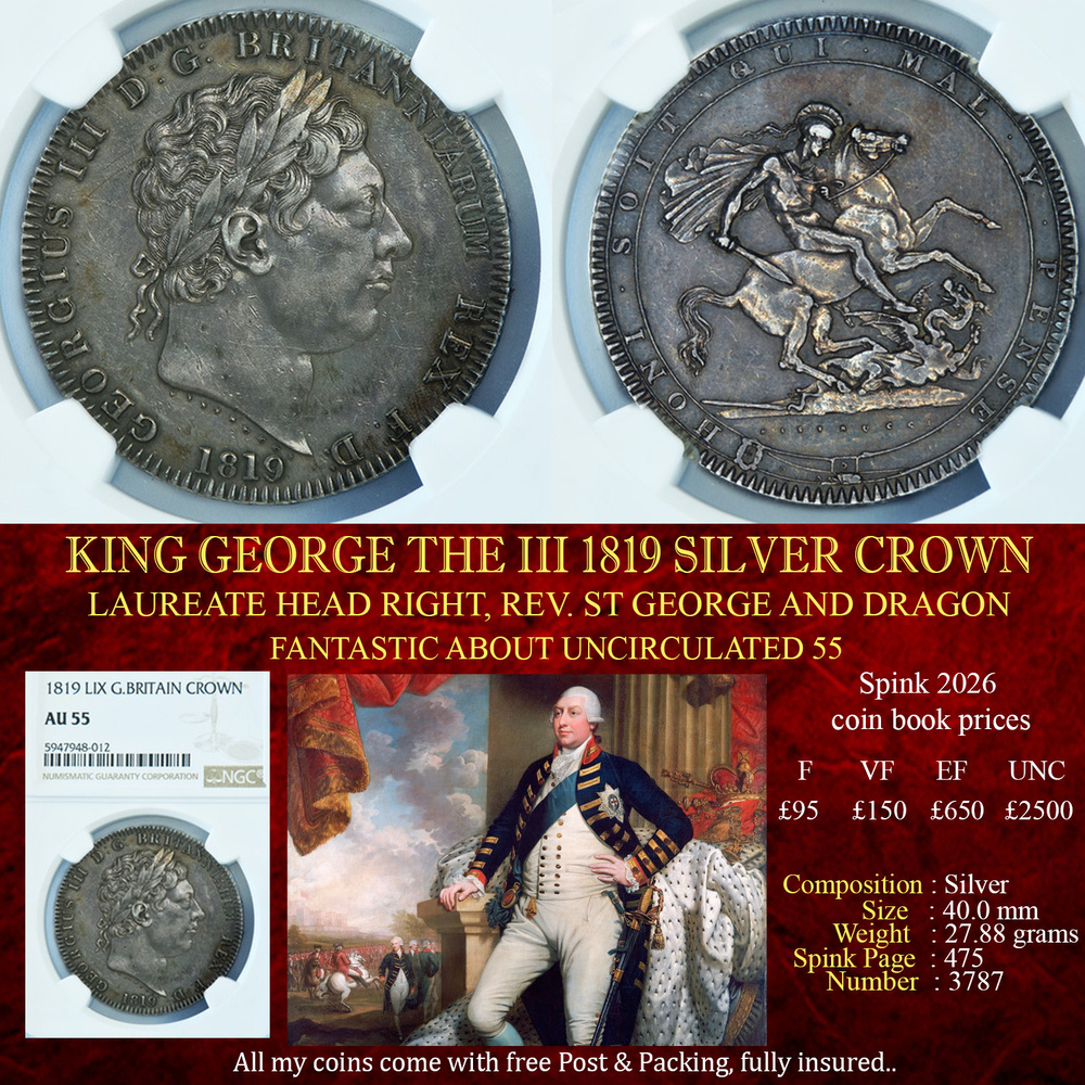 KING GEORGE THE III 1819 CROWN AU58