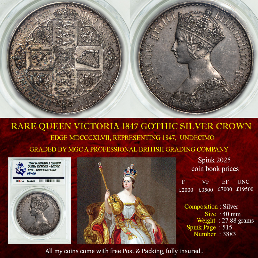 RARE QUEEN VICTORIA 1847 GOTHIC SILVER CROWN