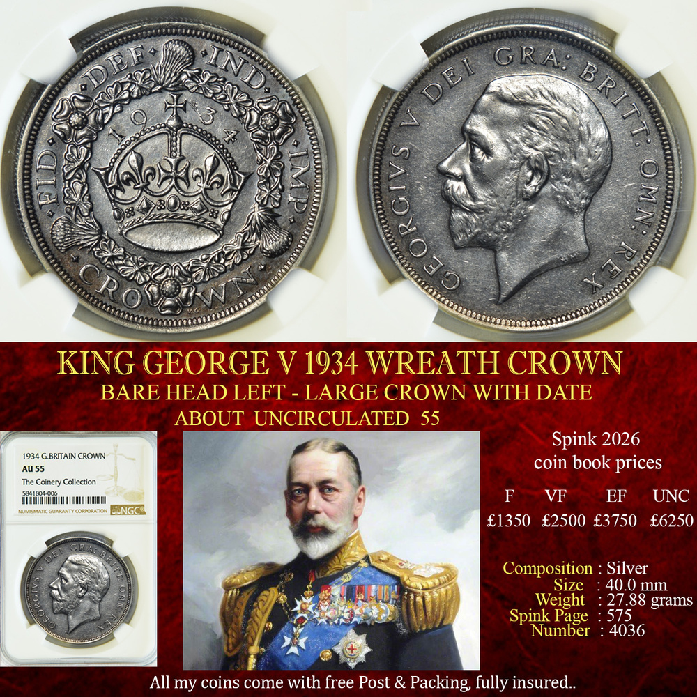 KING GEORGE V 1934 WREATH CROWN NGC AU55
